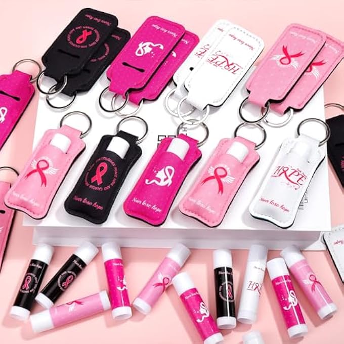LUYI CHEERLEADER/BREAST CANCER AWARENESS LIP BALMS BULK AND LIPSTICK HOLDER KEYCHAINS PARTY FAVORS ITEMS NATURAL MOISTURIZING LIP BALM SURVIVOR SUPPORT GIFTS FOR WOMEN, PINK, COMPACT, CANCER-BALMS - Image 4